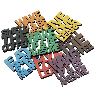 Word items: coaster, ornaments, trivets, sign